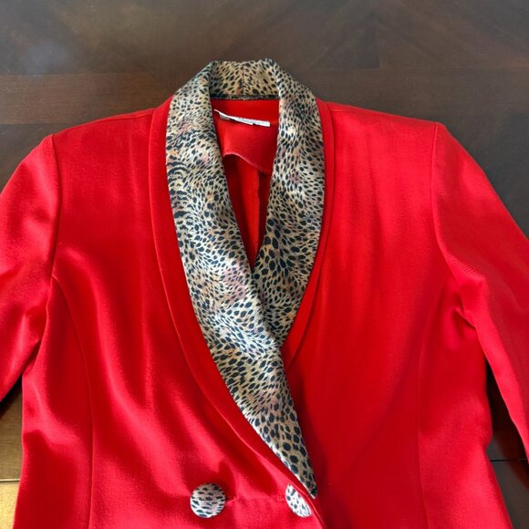 Vintage Caron Chicago Red Long Coat Size 6 Leopard Print Collar Made in USA - Picture 5 of 7